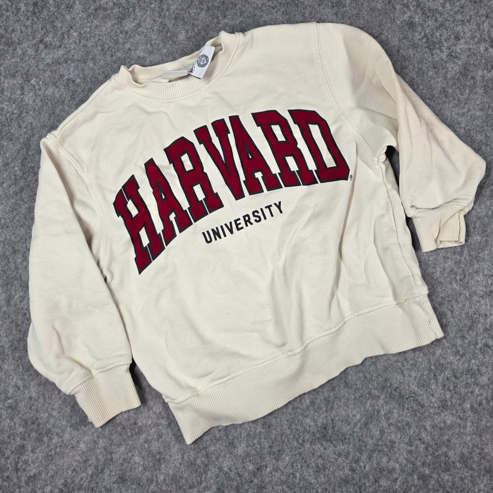 Zara Harvard University Kids Sweatshirt Cream Collegiate Pullover Preppy Ivy 6-7